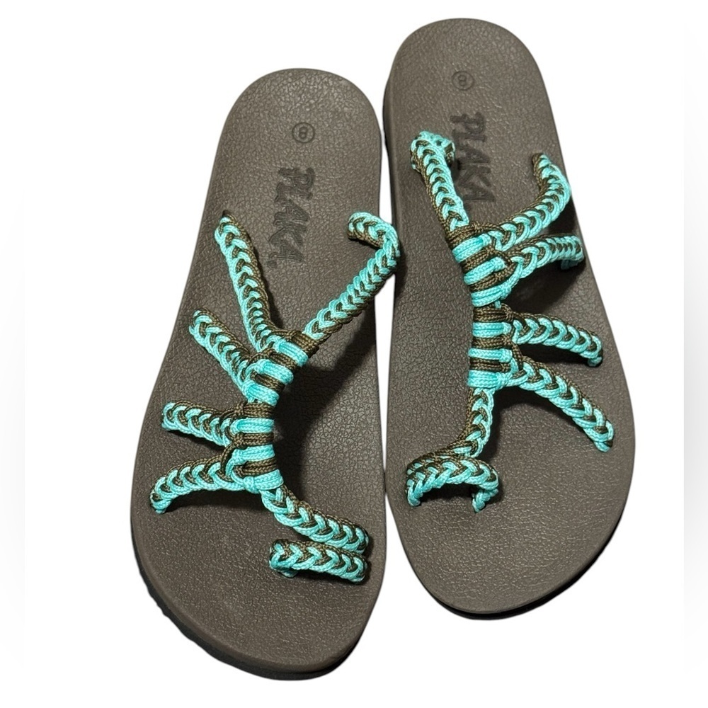 Plaka Relief Flip Flops Womens Size 8 Strappy Thong Green Comfortable
